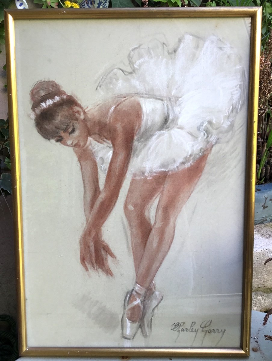 Pair Of Pastels Signed Charley Garry Representing Ballerinas -photo-3