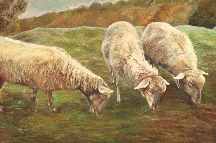 M.broggi La Pâture Des Moutons.importante Huile Sur Panneau De Bois Encadrée -photo-2