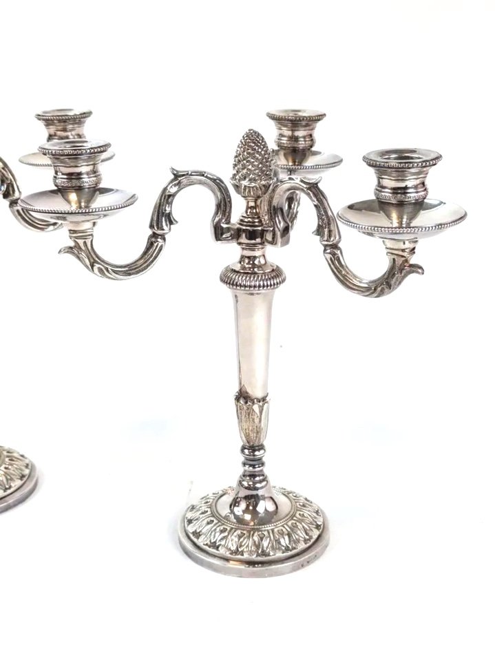 Chrysalia. Pair Of Louis XVI Style Silver Plated Bronze Candelabras -photo-2