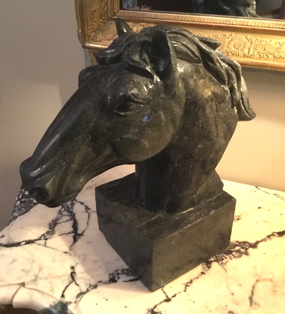 Superb Carved Granite Horse Head. 1940s-photo-4