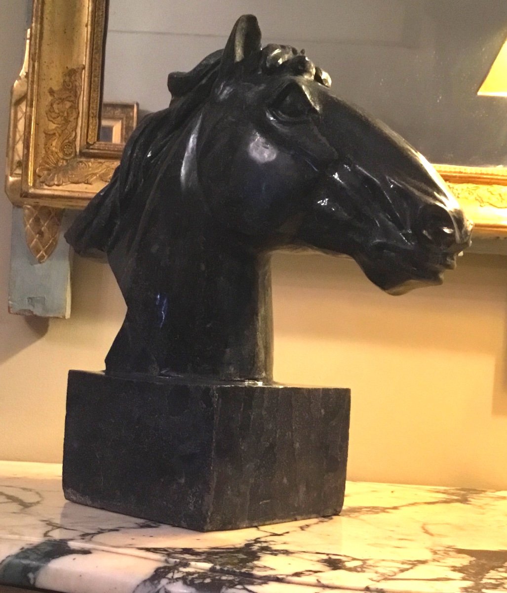 Superb Carved Granite Horse Head. 1940s-photo-1