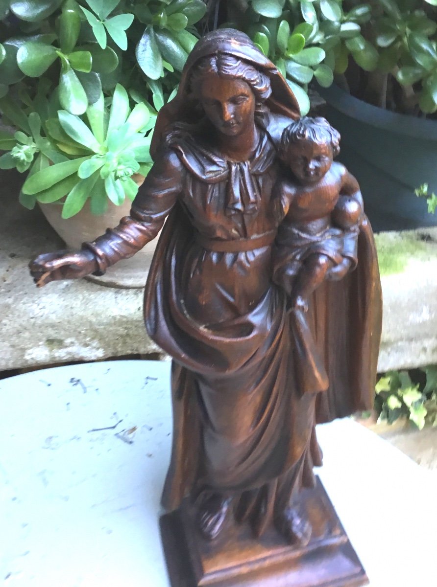 Virgin And Child In Carved Wood, Late 18th Century -photo-3