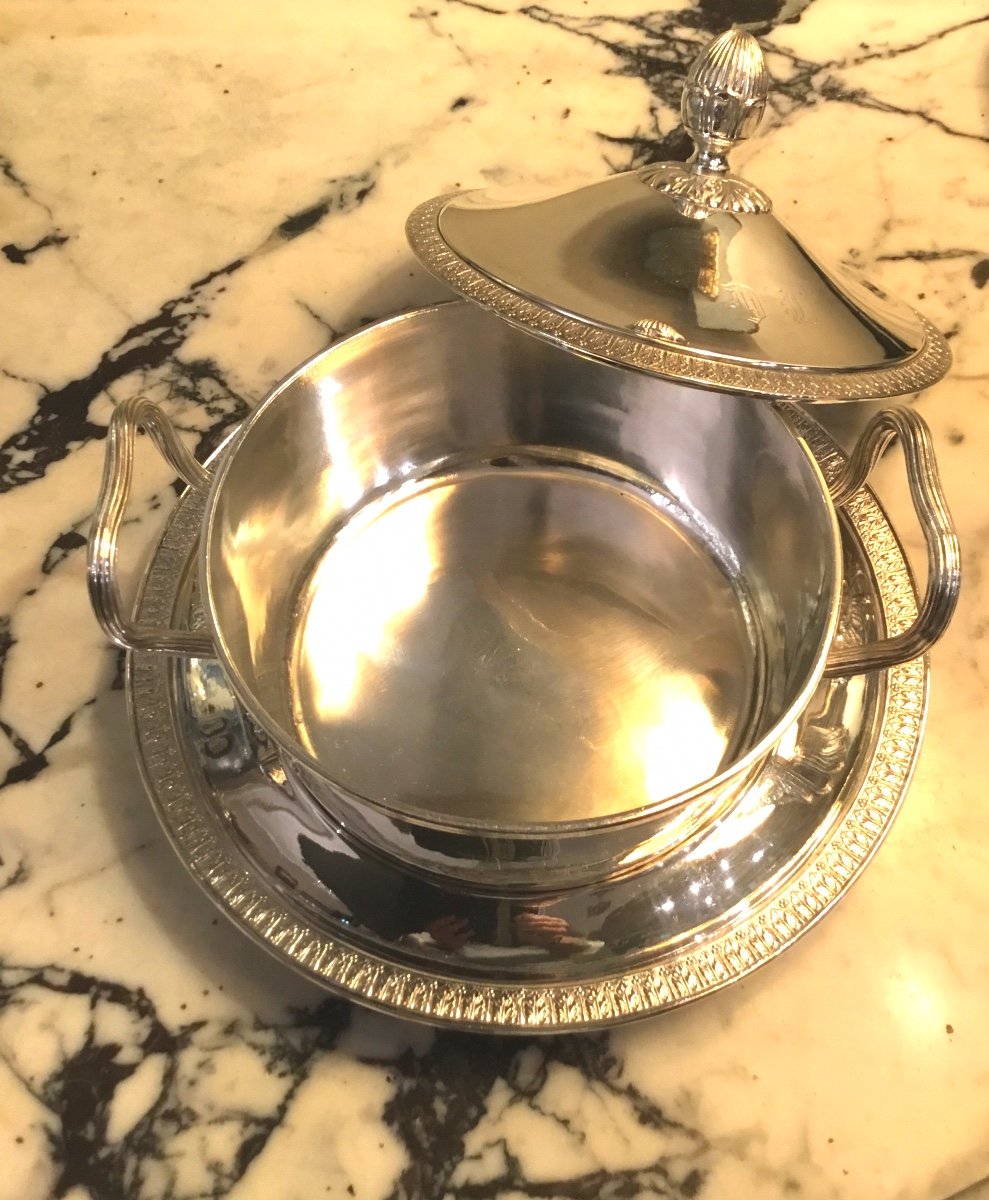 Silver Metal Vegetable Dish And Its Monogrammed Tray Dl-photo-4