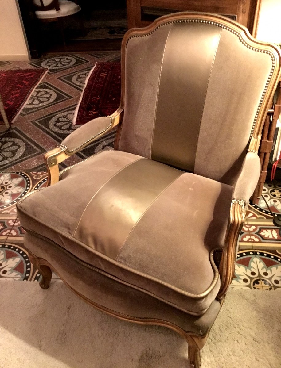 Fauteuil « à La Reine »en Bois Clair .dossier Anse De Panier -photo-1