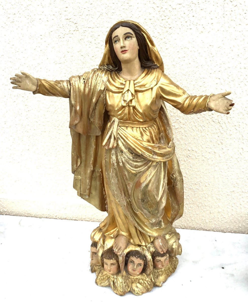 Vierge En Bois Doré Du XIX Eme Siècle.-photo-2