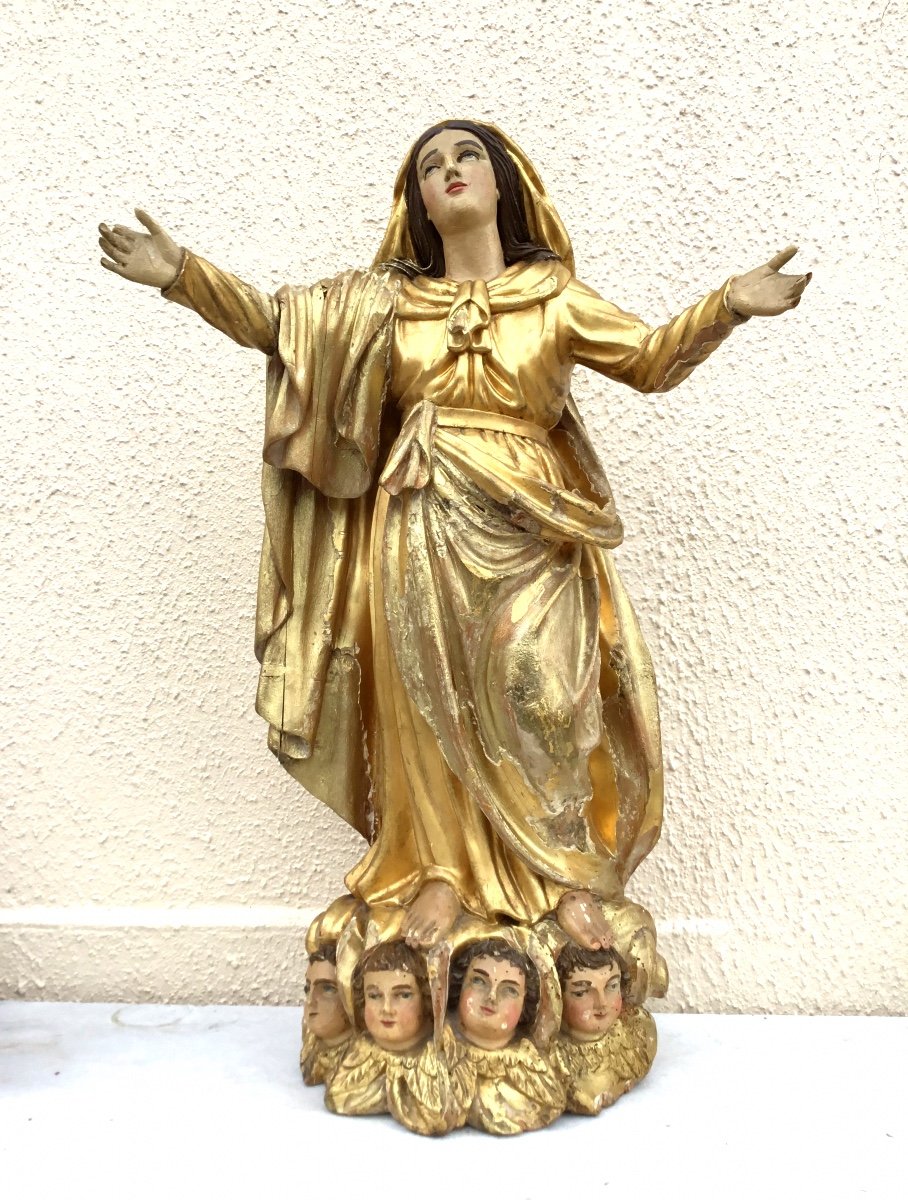 Vierge En Bois Doré Du XIX Eme Siècle.