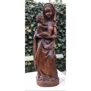 Important Virgin And Child In Carved Wood.early 20th Century