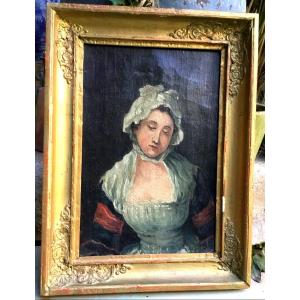 School From The End Of The 18th Century.oil On Canvas.portrait Of Young Woman