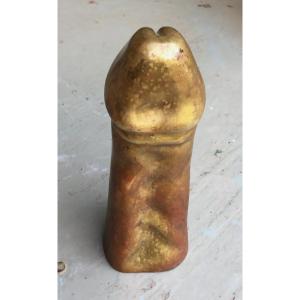 Important Bronze Phallus With Golden Patina 