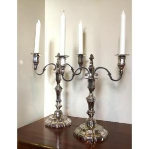 Fake Pair Of Silver Metal Candelabras 