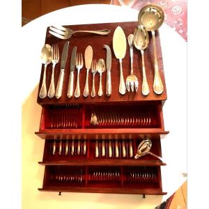 Silver Metal Cutlery Set From Maison Ravinet Denfert In Box.103 Pieces 