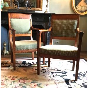 Pair Of Armchairs With Cornice Backs, Early 19th Century 