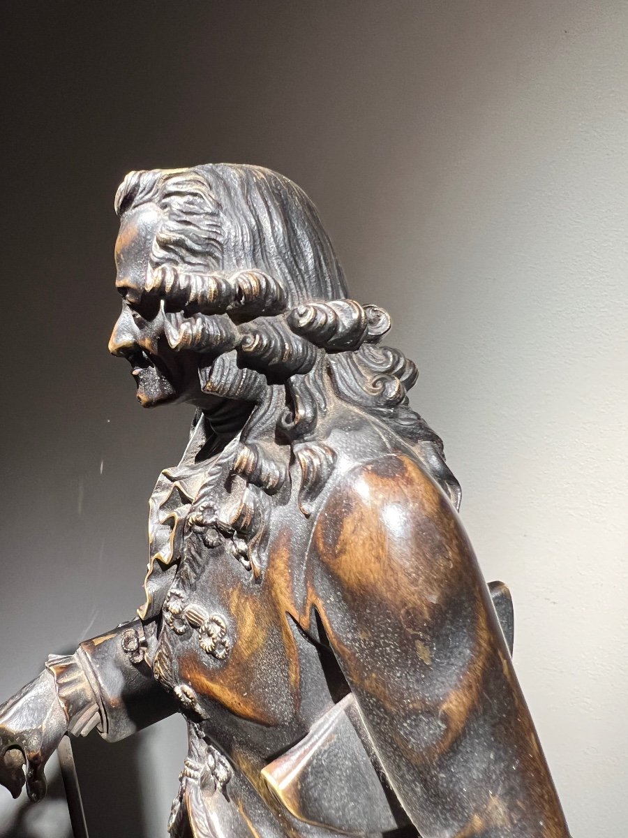 Pair Of Bronze Sculptures Representing Voltaire And Rousseau, Restoration Period. -photo-4