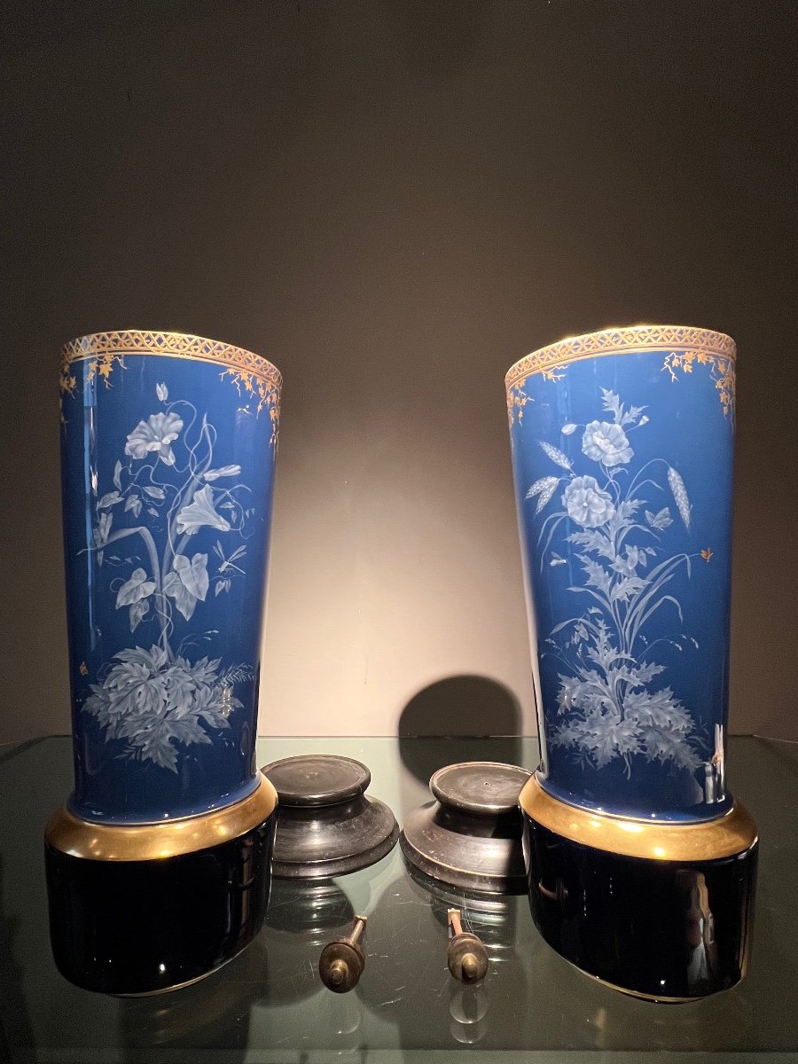 Auguste Riffatte (1868-1935)  Vases Rouleau Décor Végétal  Pâte Sur Pâte, Limoges Ca. 1900.    -photo-3