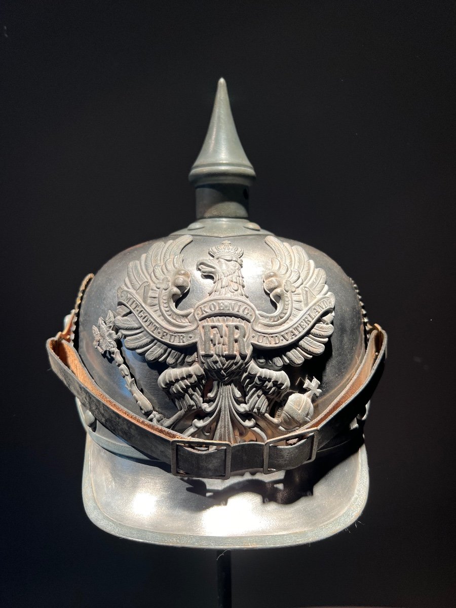 Prussian Cuirassiers Feldgrau Troop's Spiked Helmet, Marked Lachman, Berlin 16.