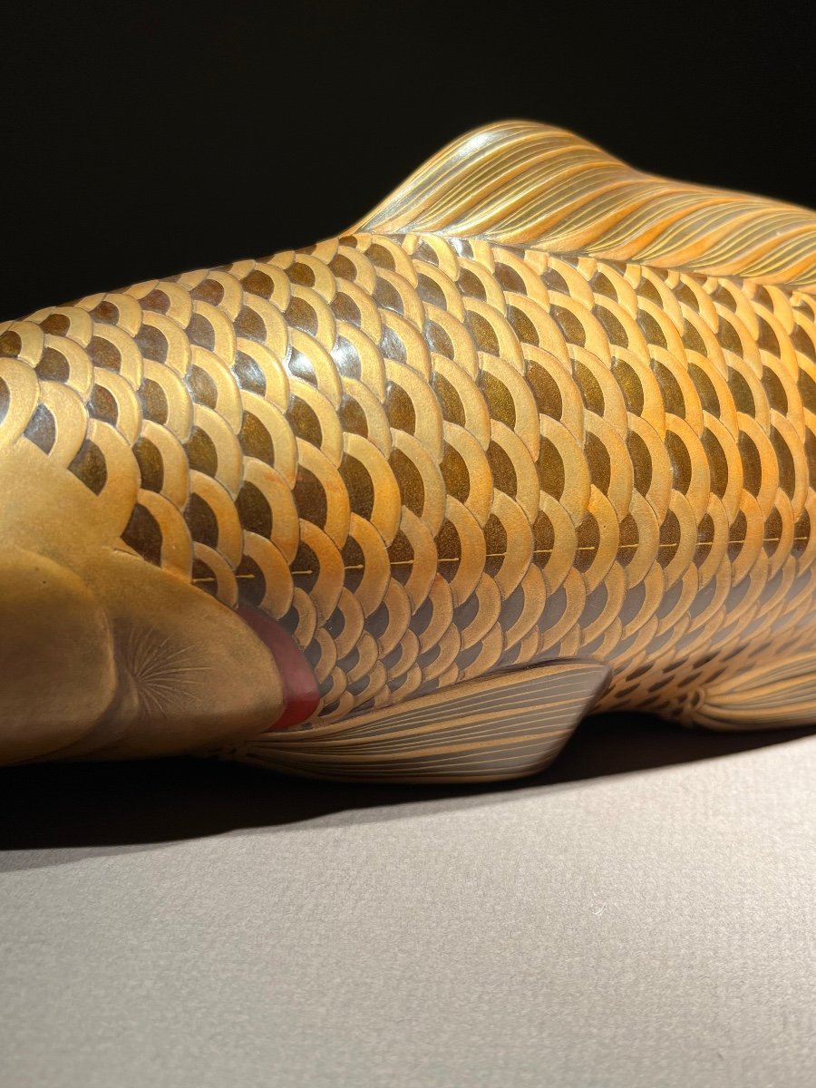 Japanese Golden Carp In Lacquer By Zo Hiko House Of Kyoto, 1920s.-photo-1