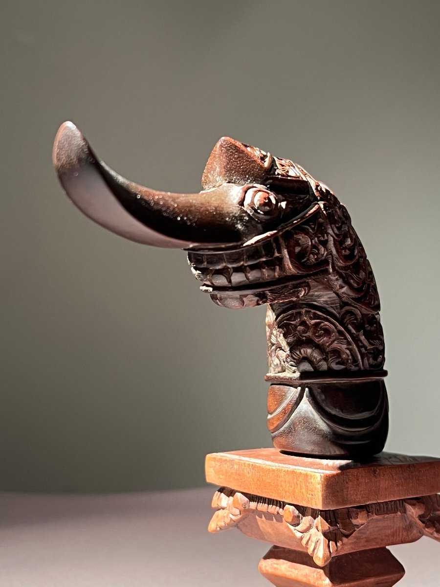 Keris Handle, Stylized Kingfisher (pekakak), Tayuman Wood, Malaysia, 19th Century.-photo-1