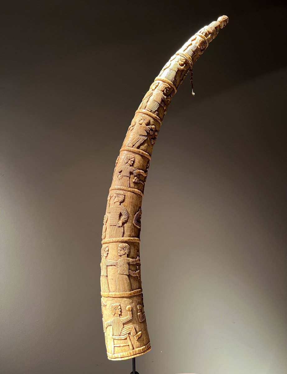 Elephant Tusk From Loango, West Africa, Depicting Human Scenes, Ca. 1880.