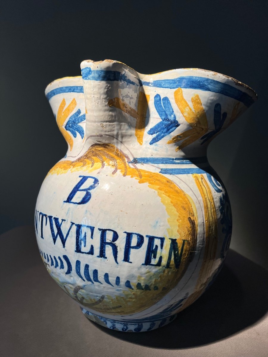 Flemish Majolica Jug, Inscribed Antwerp, Flanders, 18th.-photo-4