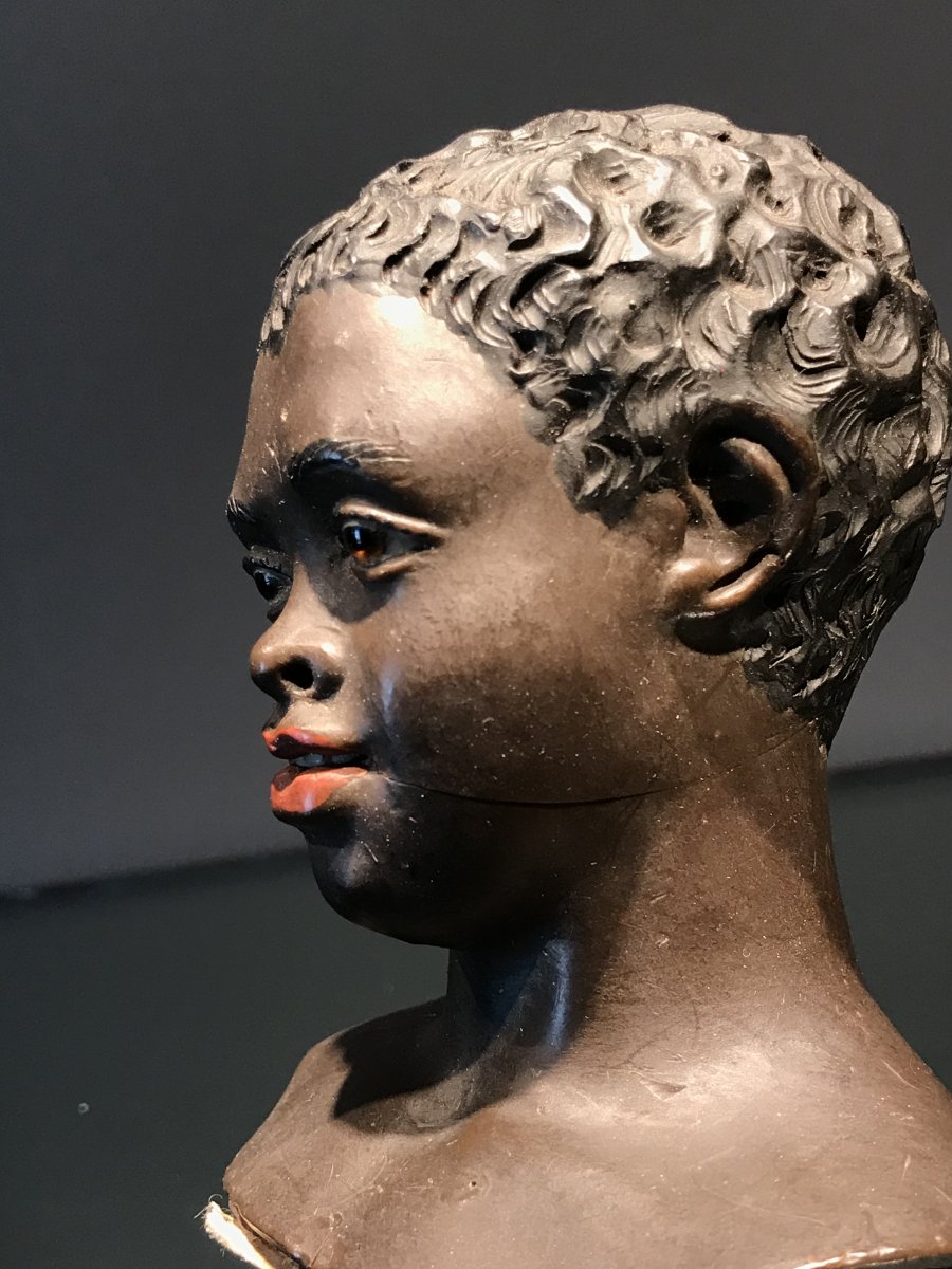 Senton Head Of Black Child In Wax, Naples, 1880.-photo-4