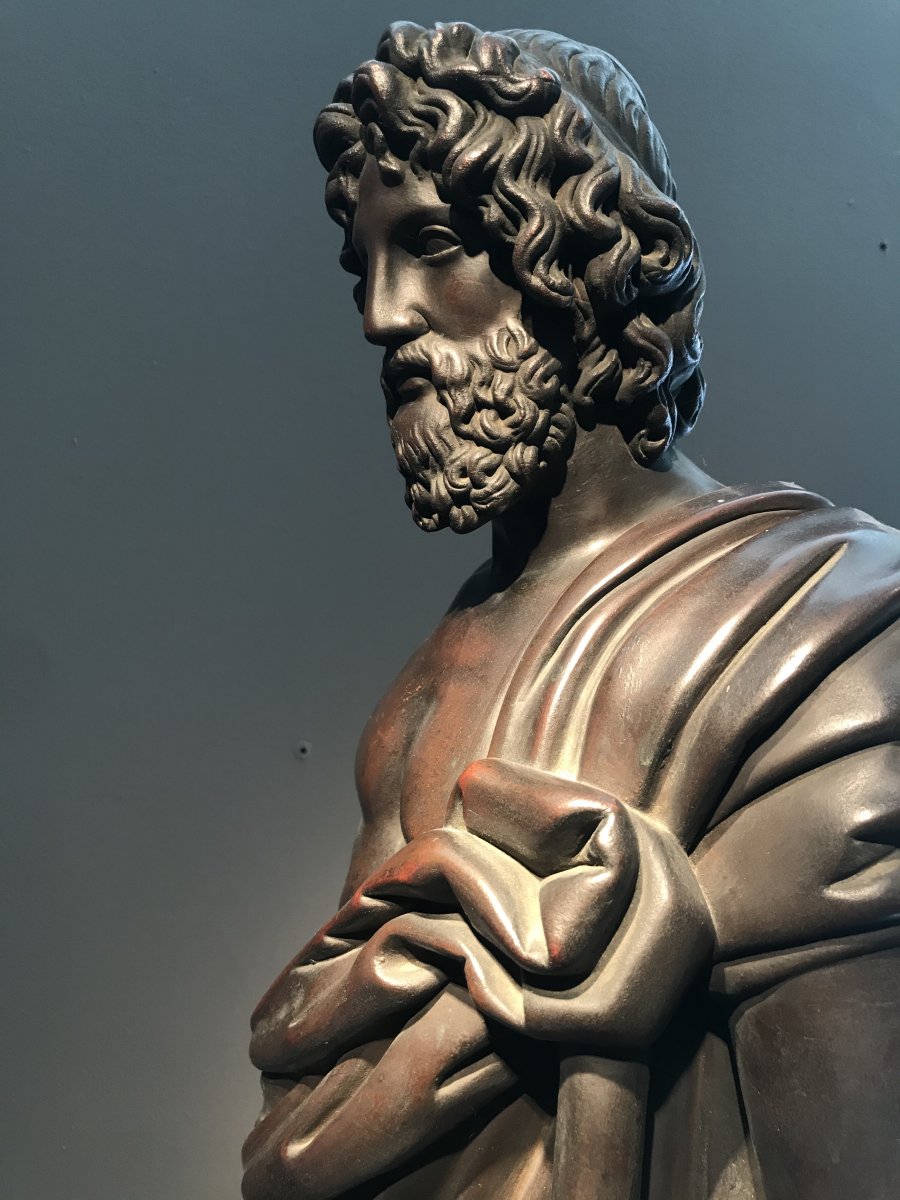 Patinated Copper Sculpture, Representing Aesculapius, Germany, Around 1860.-photo-3