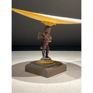 Coupe En Nacre, Bronze Doré Et Patiné, Soutenu D’un Angelot, France, époque Charles X, 1825.