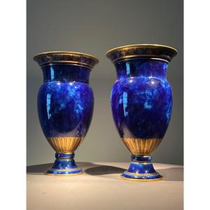 Pair Of Sèvres Porcelain Vases Decorated With Fine Gold, Dated 1865, Napoleon III Period.
