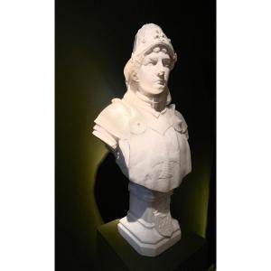 Adolphe Mony (1831-1909): Bust Of Joan Of Arc In Armor In Carrara Marble, Circa 1900.