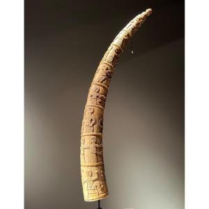 Elephant Tusk From Loango, West Africa, Depicting Human Scenes, Ca. 1880.