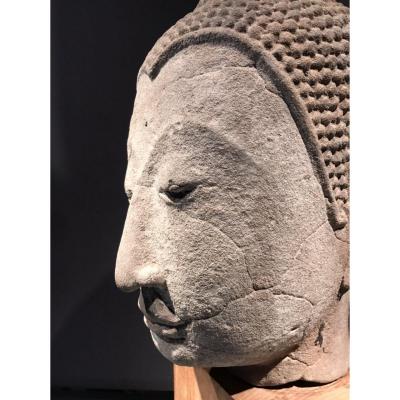 Tête Du Buddha En Grès, Thaïlande, Style De Kampaeng Phet, 15ième.