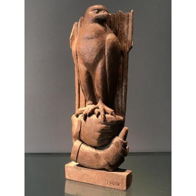 Falcon, Sculpture In High Relief, Oak, France, Ca. 1920, Sign. H.racca.