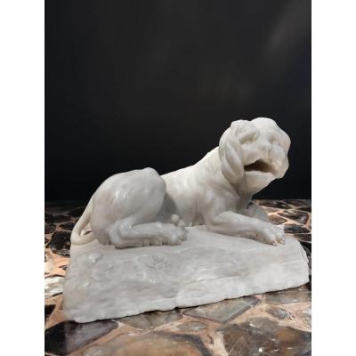 Sculpture Of A Lion In White Carrara Marble, Italy, 18th.