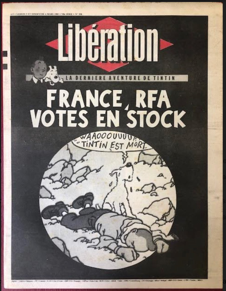 Tintin   Journal  Liberation  Du 6 Mars 1983     Disparition De Herge