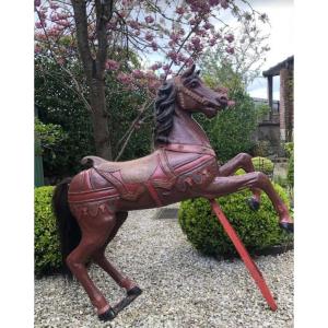 Proantic: Cheval De Manège En Bois Sculpté Polychromé d'époque Art