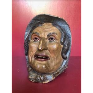 Head Carnival Paper Mache Old Woman In Hat