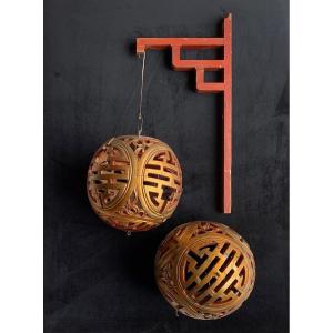 Chinese Lanterns In Carved Wood