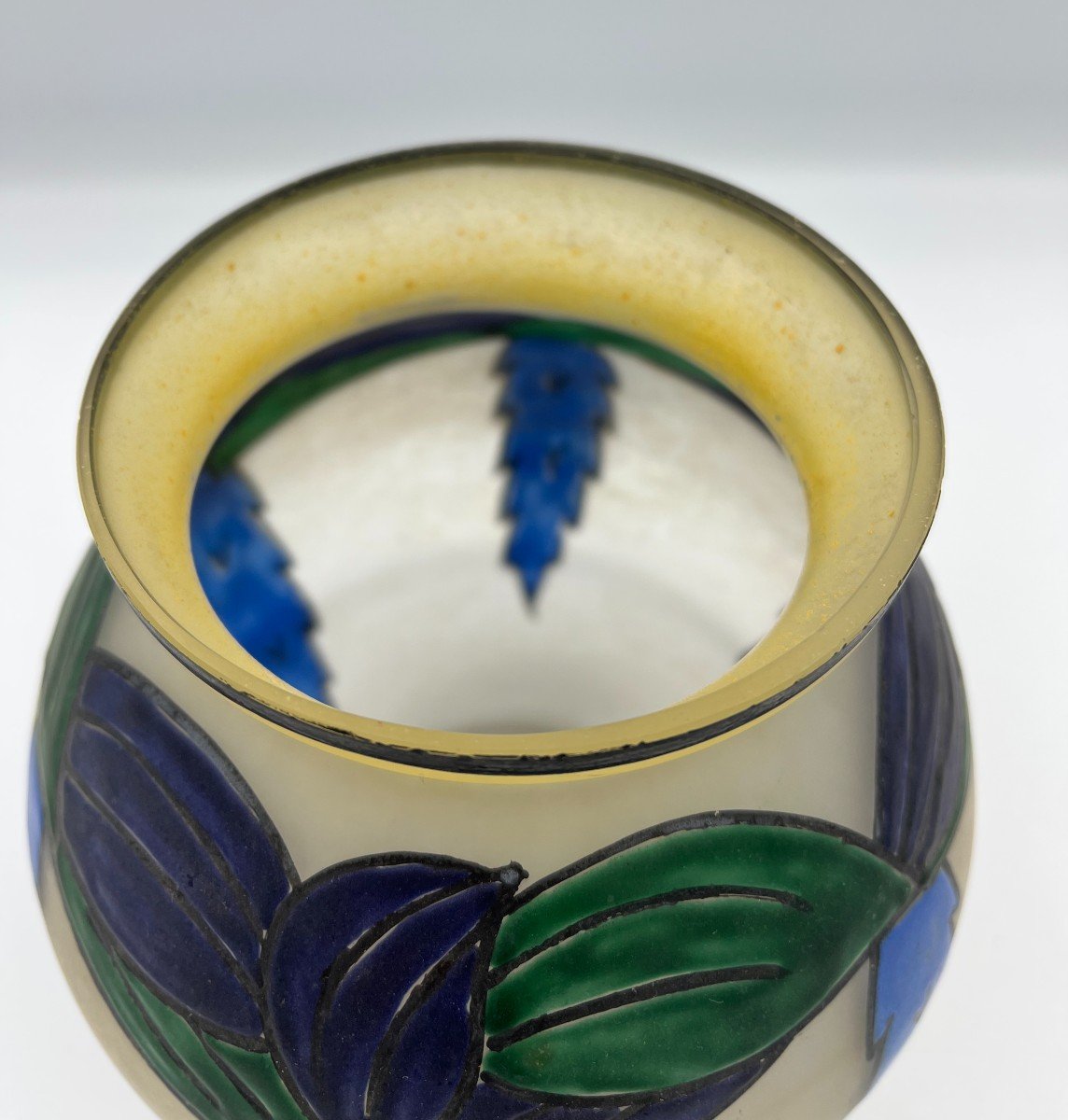 Vase En Verre Givré émaillé De Leune, Vers 1930-photo-4