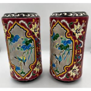 Manufacture Jules Vieillard  Pair Of Roller Vases 