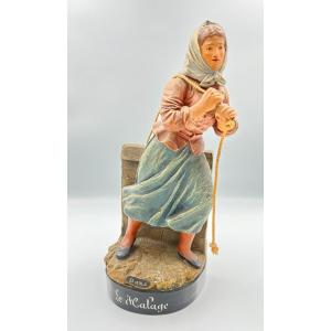 Grande Statuette En Terre Cuite « Le Halage » Sujet « Bord De Mer » 