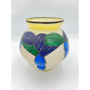 Leune Frosted Enameled Glass Vase, Circa 1930