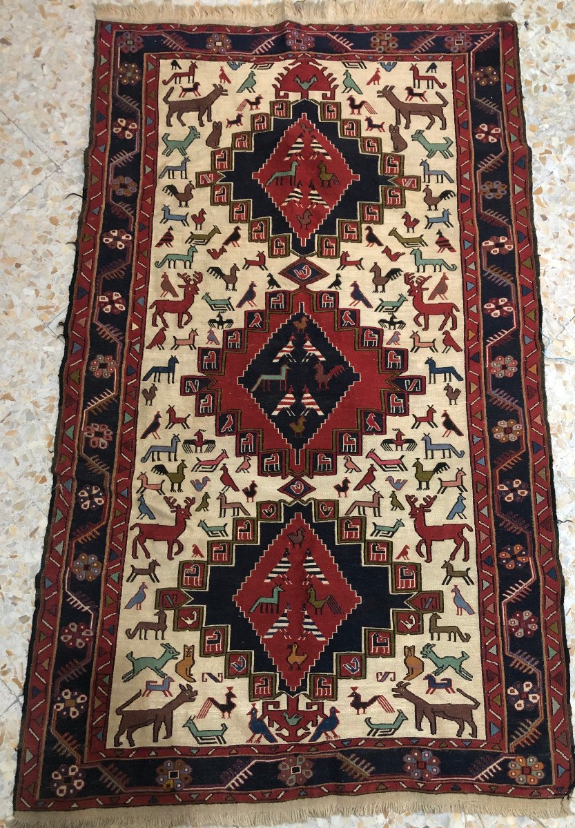 Kilim Soumak, Azerbaïdjan Iranien, 195 Cm X 119  Cm, Noué Main Vers 1970, Très Bon état