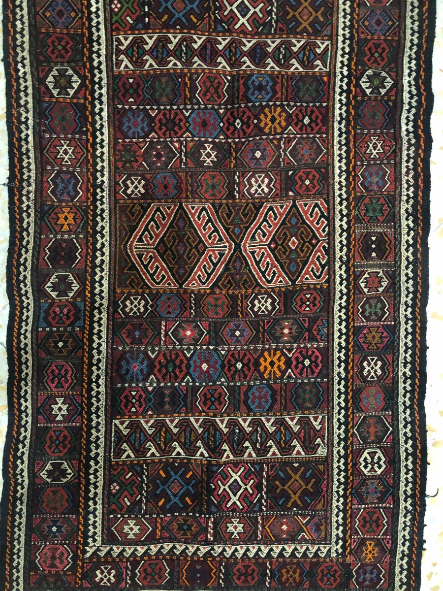 Kilim Soumak, Iranian Azerbaijan, 185 Cm X 100 Cm, Hand Knotted Around 1970, Very Good Condition-photo-3