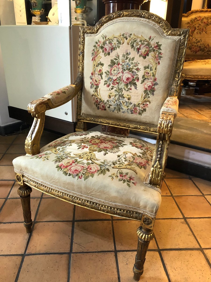 Sofa With Two Armchairs Louis XVI France XIX Sec.-photo-1