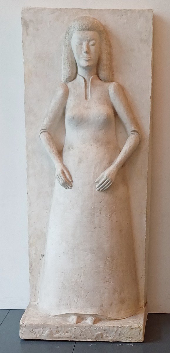 Bas Relief En Plâtre  Sculpturé Par Monique Guebels 