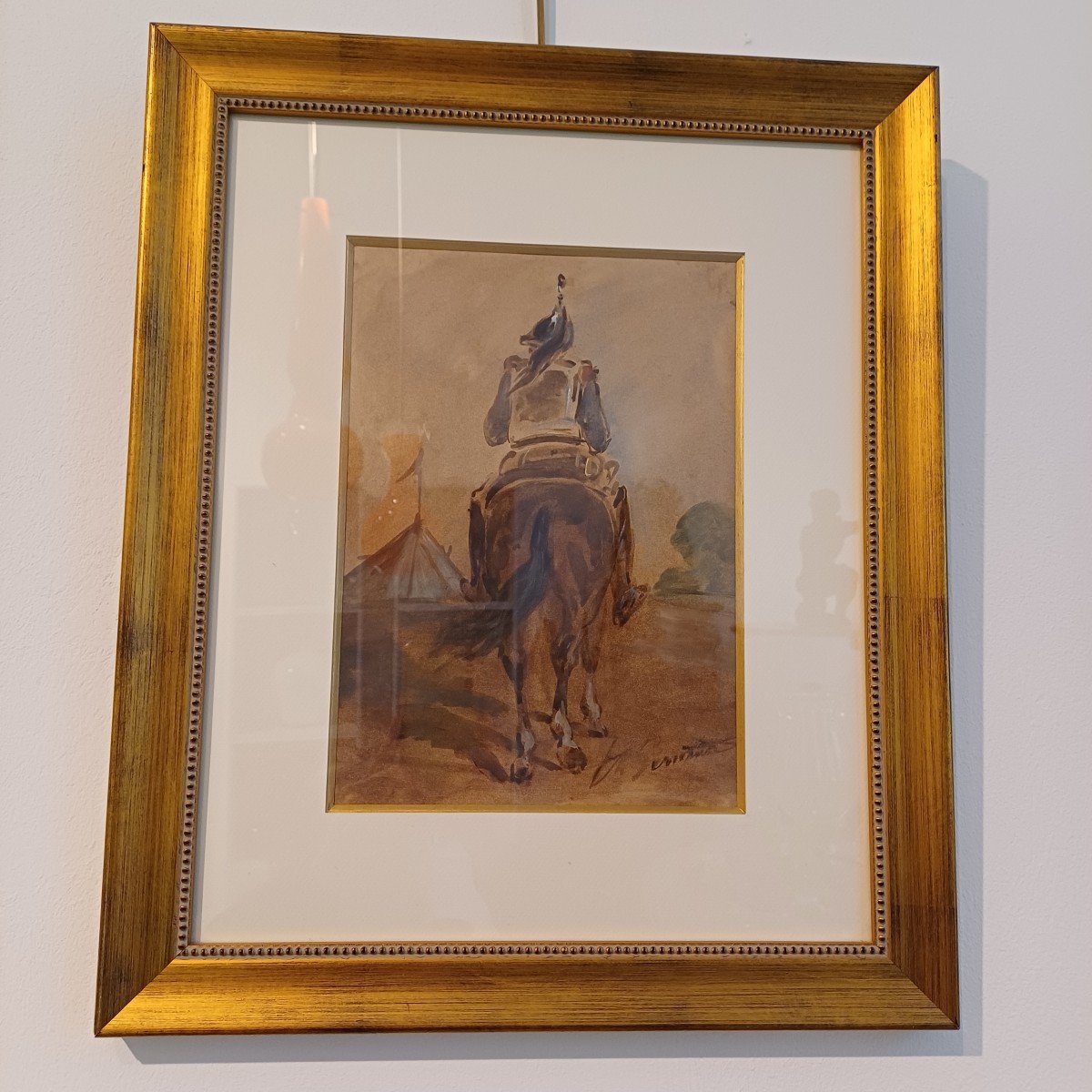 Dessin-aquarelle "cuirassier A Cheval, Vu De Dos (1814 - 15) Par Theodore Gericault-photo-2