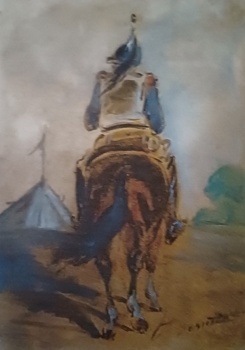 Dessin-aquarelle "cuirassier A Cheval, Vu De Dos (1814 - 15) Par Theodore Gericault