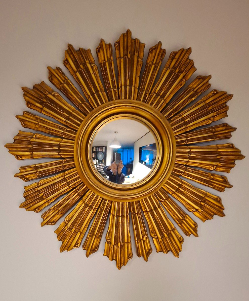 Carved Wooden Sun Mirror, Circa 1950 - 60