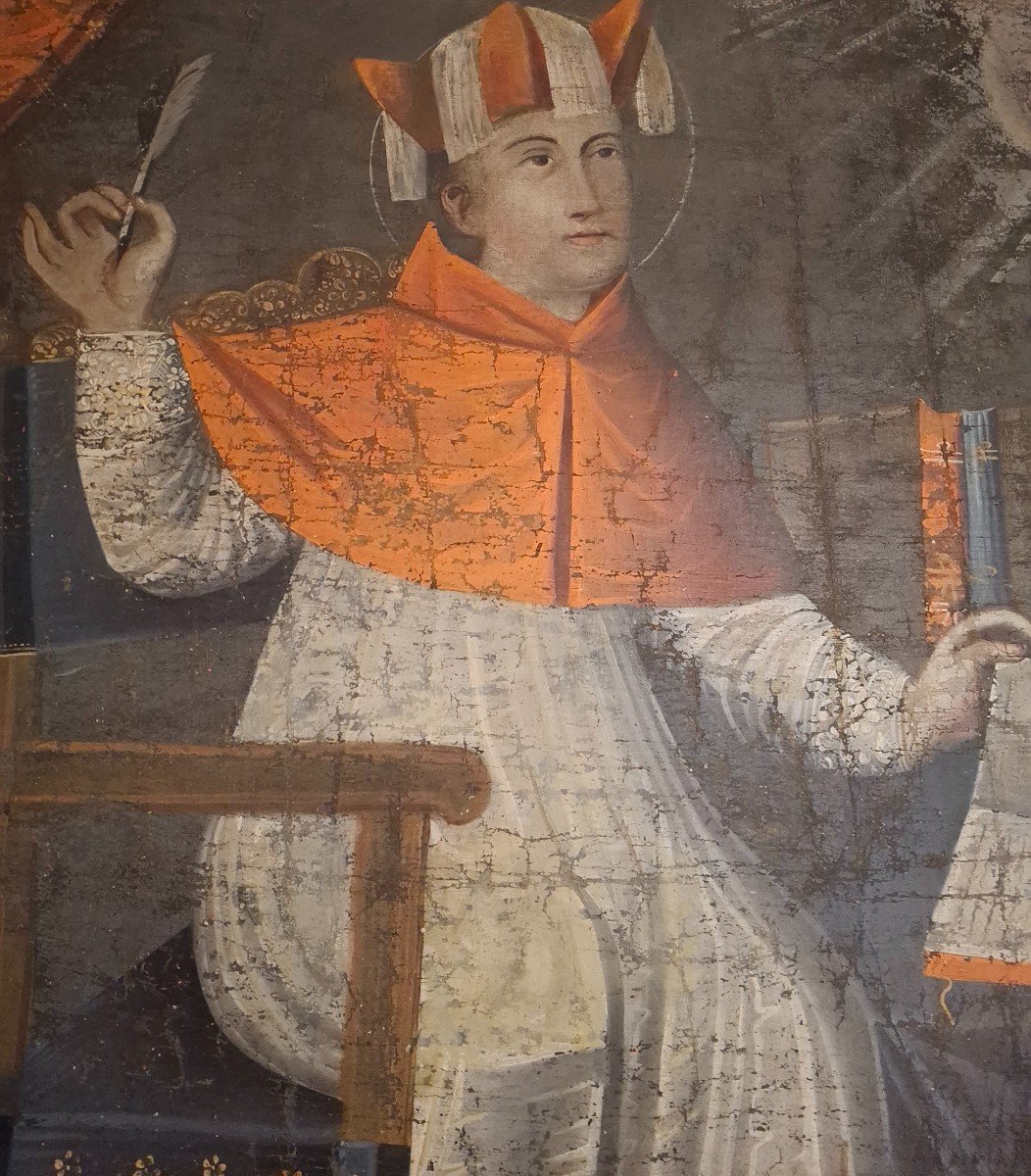 18th Century Painting Of Saint Bonaventure, Cuzco, Peruvian School.-photo-2