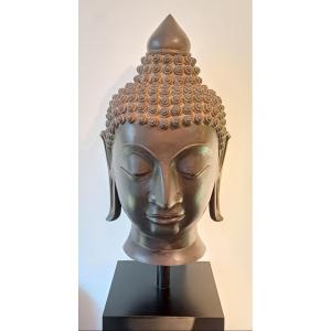 Large Tête De Bouddha  En Bronze