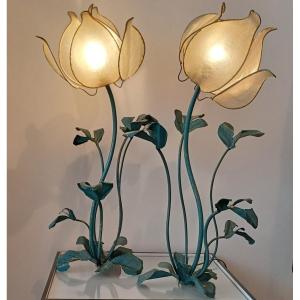 Paire De Vintage Lampes "lotus" 